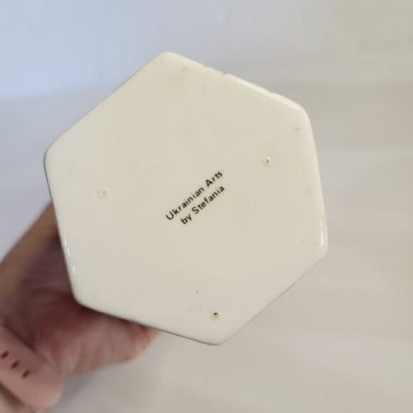 Ukrainian Arts by Stefania Red White Folk Art Patterned Vase Maximalist Eclectic - Picture 2 of 11